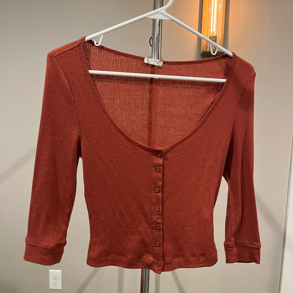 Free People Terracotta Button-Down Top